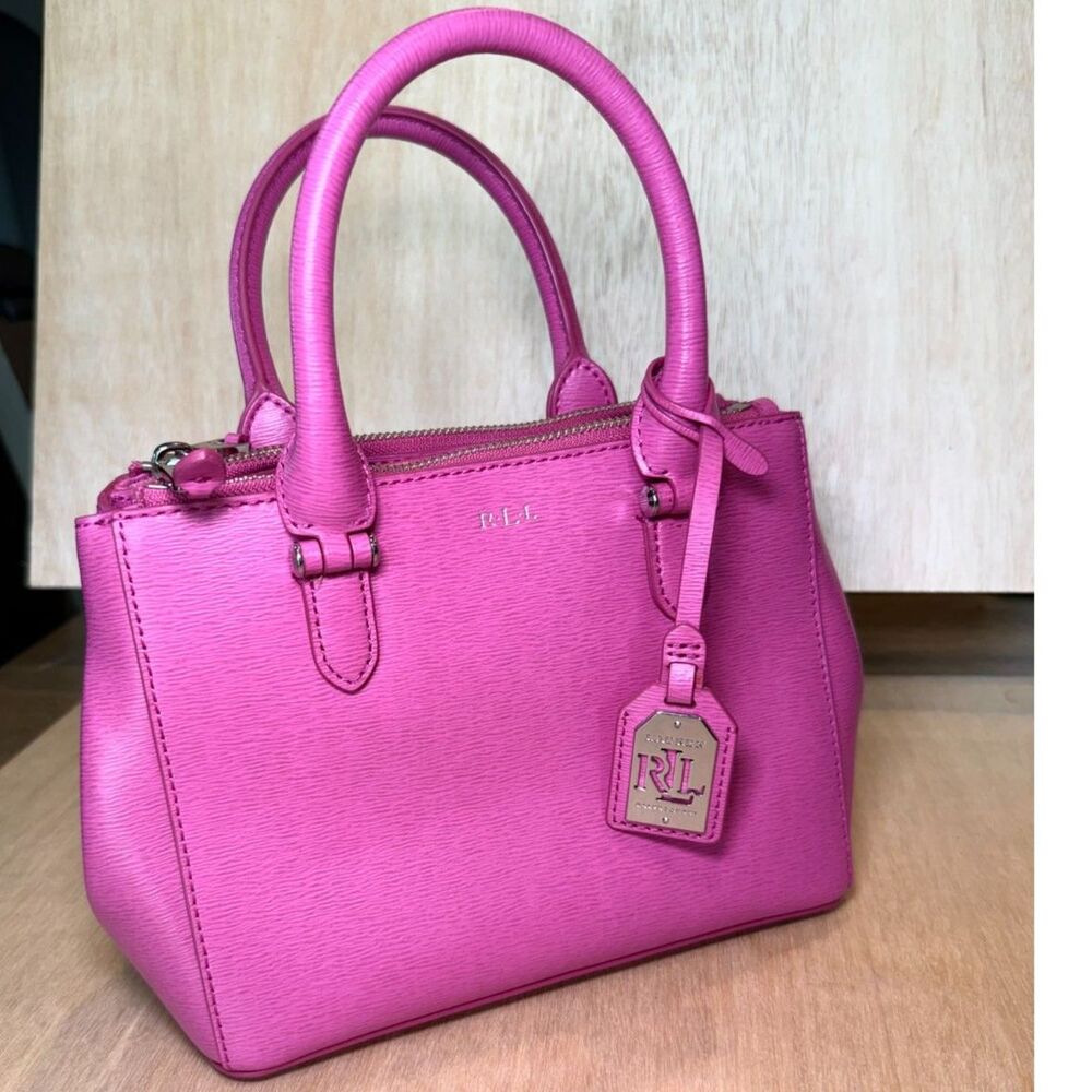 Lauren Ralph Lauren Pink Leather Double Handle Mini Crossbody Satchel EUC
